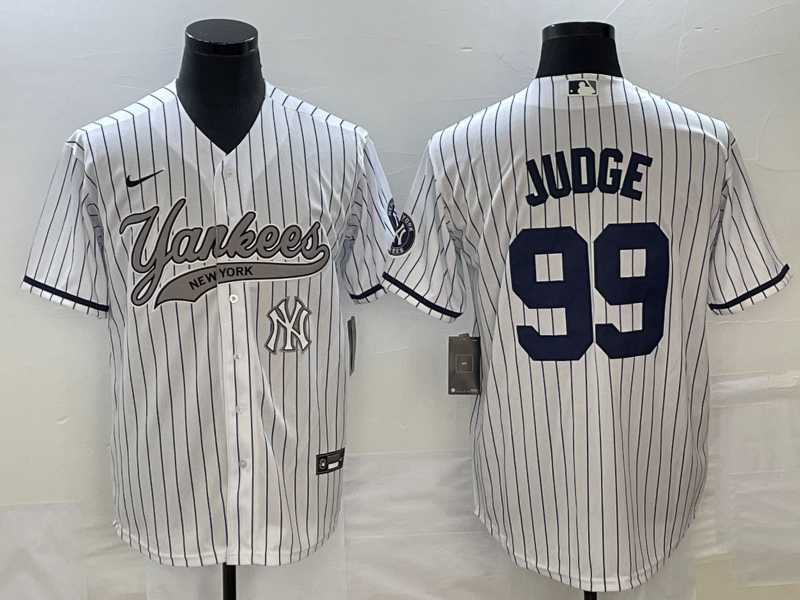 Men%27s New York Yankees #99 Aaron Judge White With Patch Cool Base Stitched Baseball Jersey->new york yankees->MLB Jersey